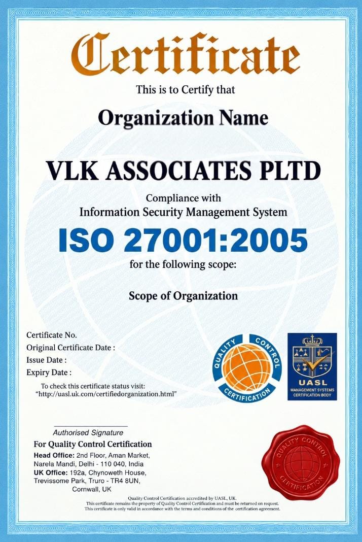 VLK Associates ISO certificate